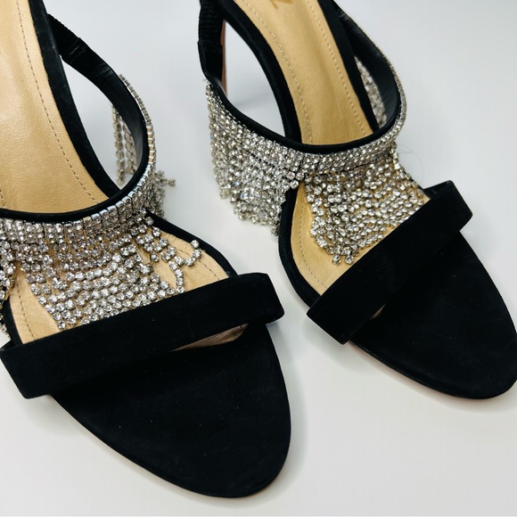 Schultz Heels w Rhinestone Sania Crystal Fringe Slide Sandal Size 8 Black Silver - Picture 4 of 8
